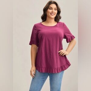 EUC BloomChic Red Violet Cotton Curved Hem Ruffle Tunic sz Lg